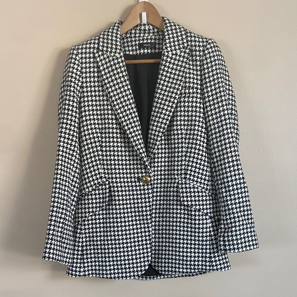 Aqua Houndstooth Blazer Women Black White Tailored One Button Classic Jacket - Picture 2 of 10